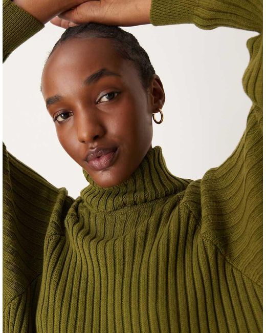 Y.A.S Green Knitted Roll Neck Midi Dress