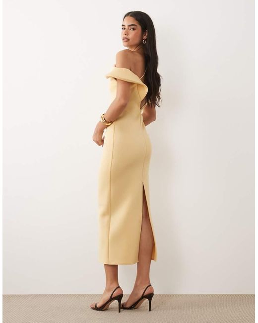 ASOS Natural Twist Off The Shoulder Midi Dress