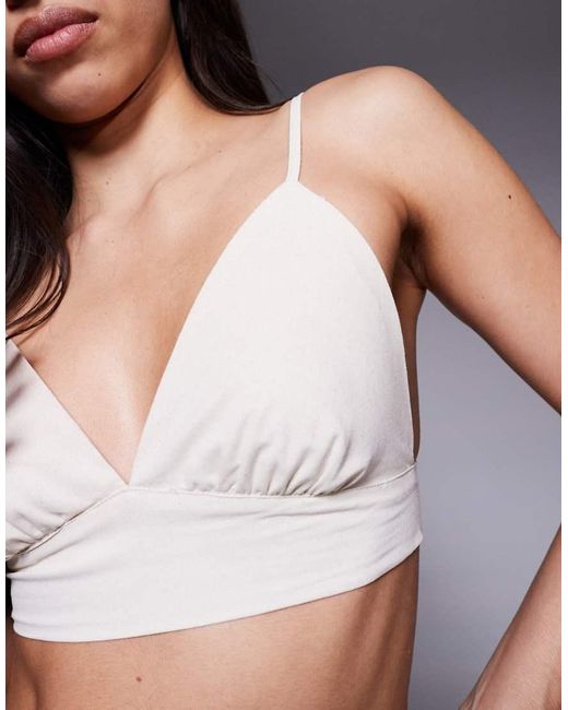 Missy Empire White Linen Look Cropped Cami Bralette Co-Ord