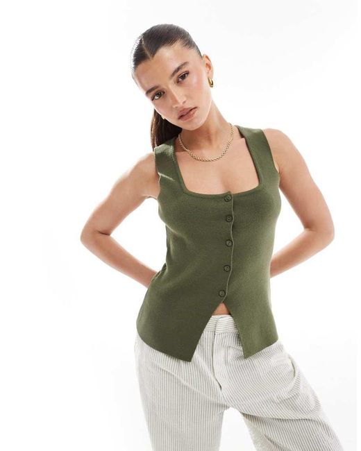 New Look Green Square Neck Knitted Waistcoat
