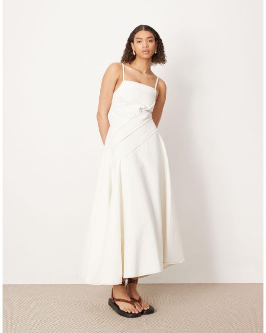 ASOS White Denim Strappy Maxi Dress With Raw Seam Details