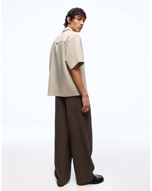 Bershka Gray Short Sleeve Boxy Tailored Fit Shirt for men