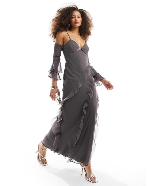 ASOS Cupped Ruffle Bias Maxi Dress With Hardware Detail | Lyst