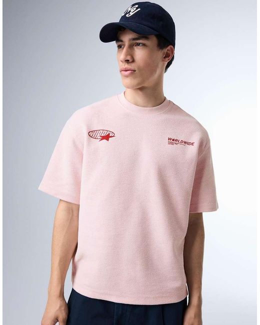 Bershka Pink Fleece Print T-shirt for men