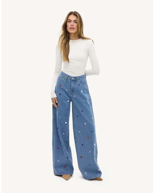 Loavies Blue Love's Reflection Jeans With Colored Rhinestones