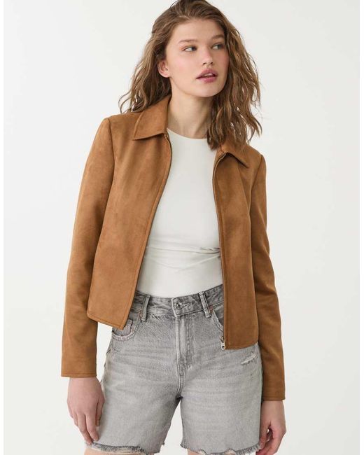 Stradivarius Natural D93 Longline Denim Shorts