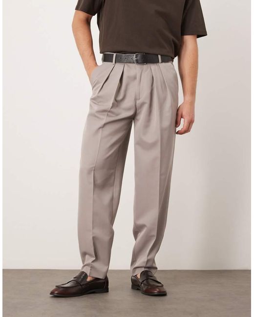 Pantalones De Vestir Color Piedra De Corte Tapered Extragrande Con Pinzas Dobles Y Detalle De Bolsillo Trasero De ASOS de hombre de color Natural