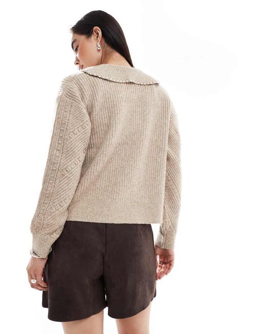 French Connection Natural Kitty Faux Pearl Collared Cardigan