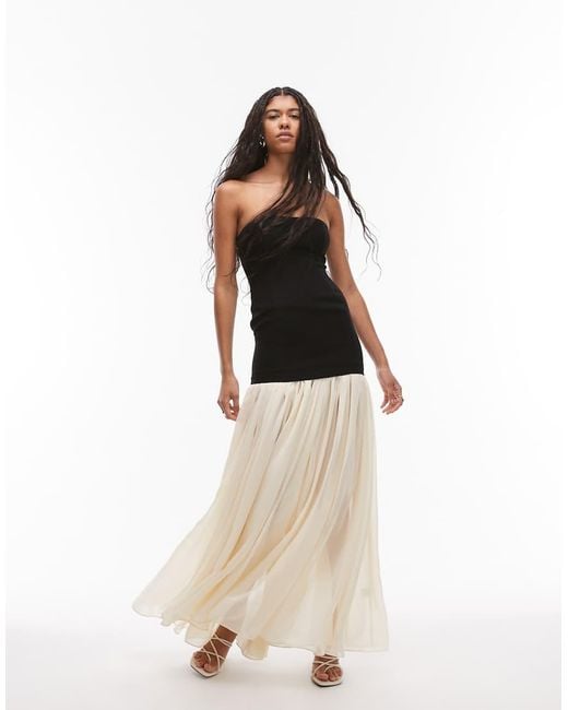 HEIRESS BEVERLY HILLS Natural Bandeau Drop Waist Chiffon Maxi Dress