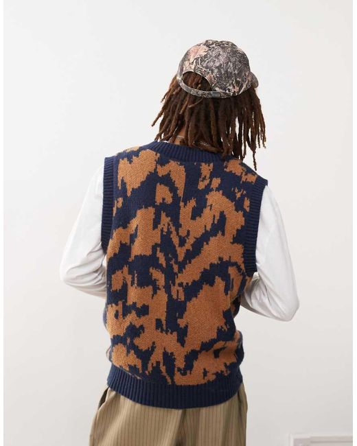 Collusion Blue Jacquard V-neck Vest for men