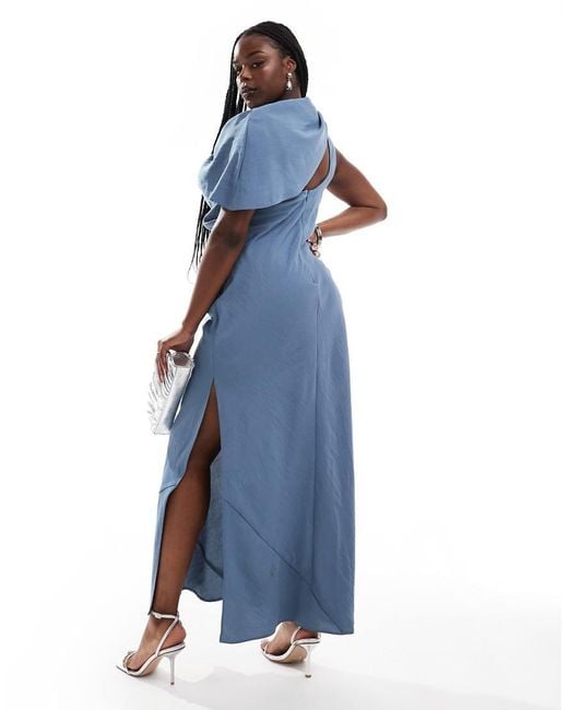 ASOS Asos Design Curve High Neck Drape Bodice Cape Maxi Dress in Blue Lyst UK