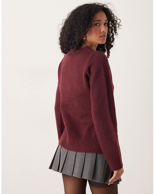 ASOS Red Waisted V Neck Cardigan With Pocket Detail