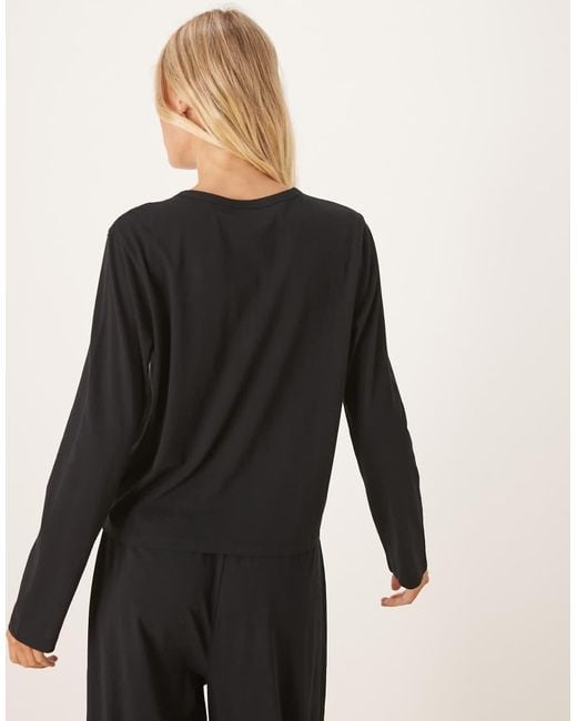 ASOS Black Mix & Match Cotton Long Sleeve Henley Pajama Top