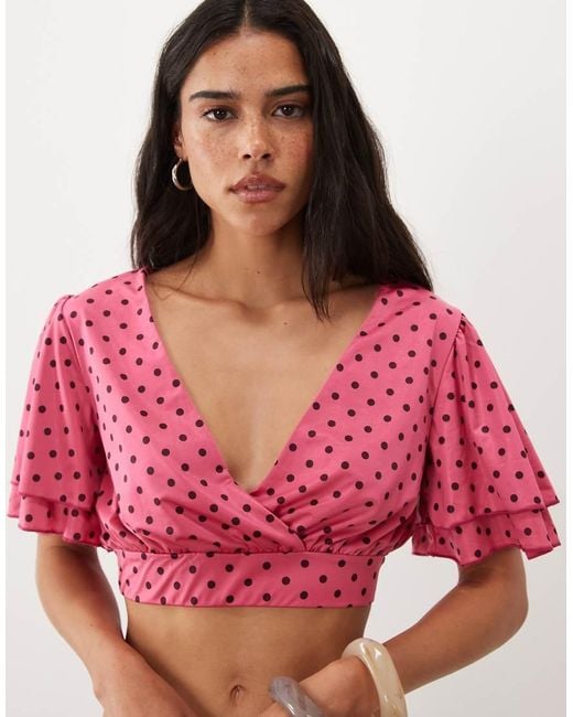 Miss Selfridge Red Wrap Frill Sleeve Top Co-Ord