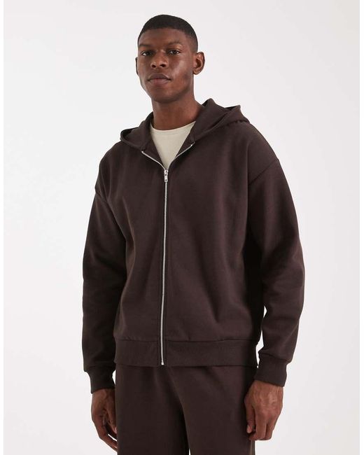 New Look Brown Heavyweight Zip Through Hoodie Co-Ord for men