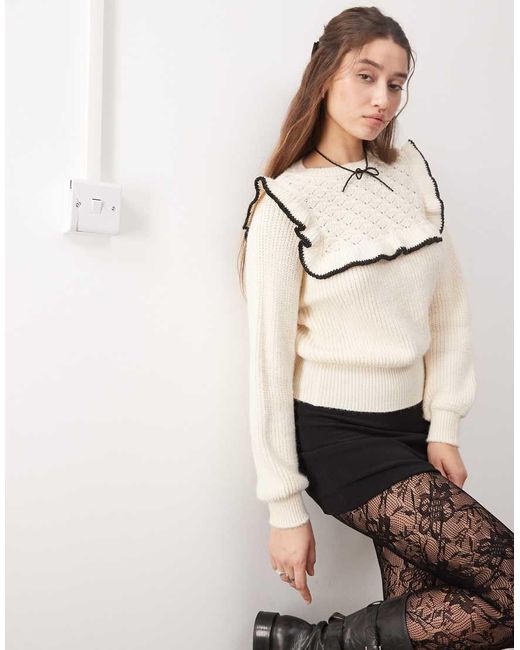 Miss Selfridge Natural Sweater With Frill Detail