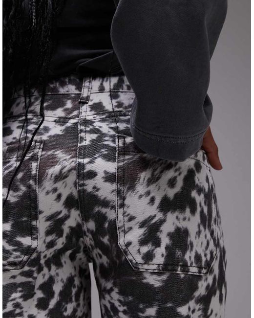 Pantaloni Dritti A Vita Bassa Con Stampa Effetto Cavallino di TOPSHOP in Gray