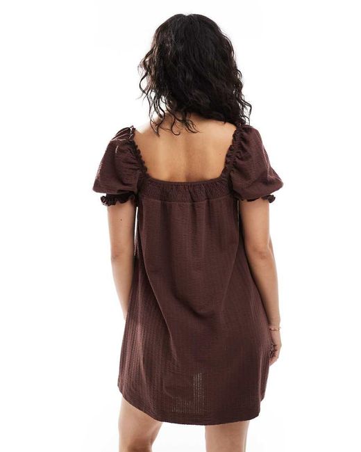 Miss Selfridge Red Seersucker Smock Mini Dress With Shirring