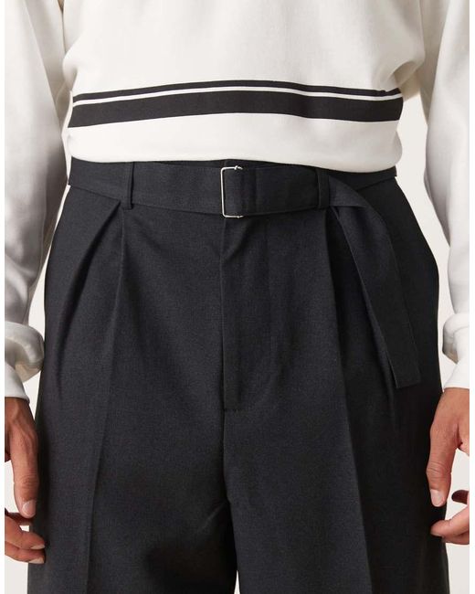 ASOS Nette Broek Met Wijde Pijpen, Riem En Plooien Aan De Voorkant in het Natural voor heren