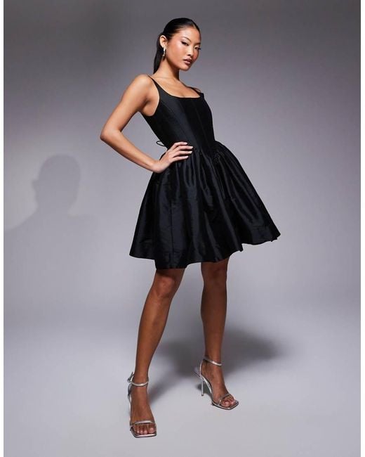 LACE & BEADS Black Corset Taffeta Mini Dress