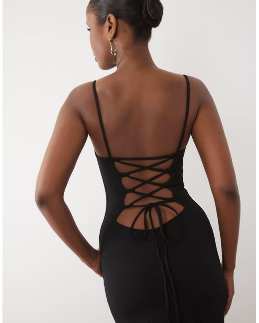 ASOS White Square Neck Maxi Dress With Open Lace Up Back
