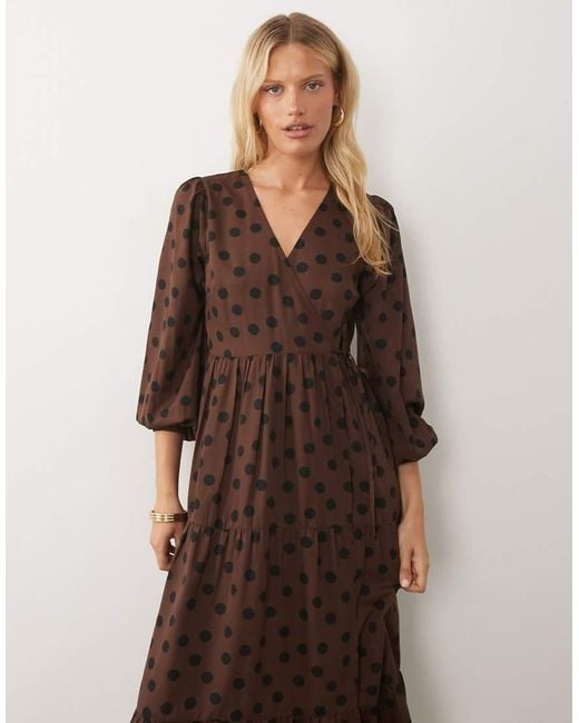 Wednesday's Girl Brown Long Sleeve Wrap Midaxi Dress