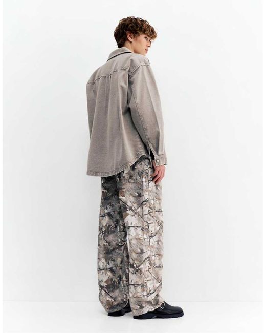 Pull&Bear White Printed Trousers With Pockets for men