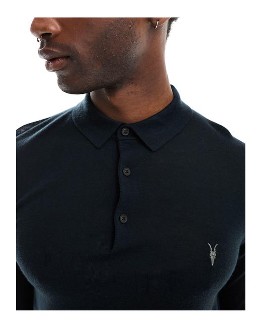 AllSaints – mode – langärmliges strick-polohemd in Blue für Herren