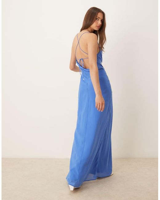 Hope & Ivy Blue Embellished Cross Back Cami Maxi Dress