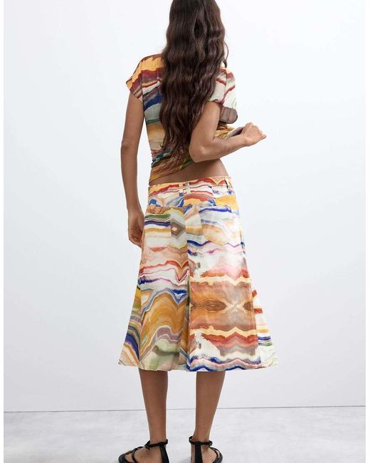 Desigual White Printed Midi Skirt
