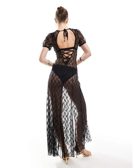 Miss Selfridge White Festival Sheer Lace Maxi Dress With Godets