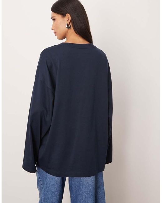 ARRANGE Blue Cotton Oversized Long Sleeve T-shirt