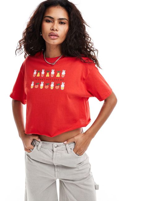 Daisy Street Red X Miffy Cropped T-shirt With Love Me Miffy Graphic