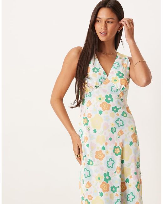 Glamorous Natural V Neck Bias-Cut Midi Dress