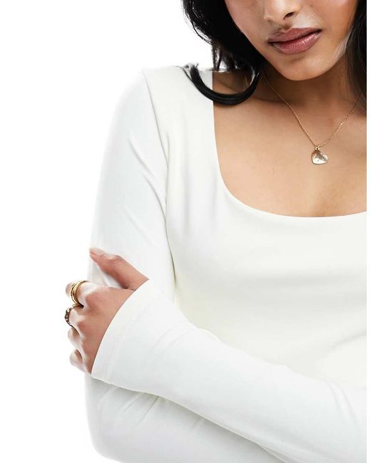 ONLY White 2 Way Long Sleeve Square Neck Top