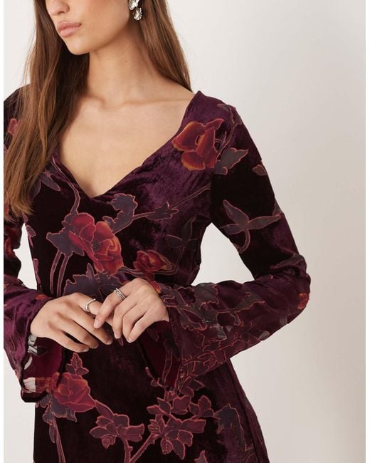 Motel Alitra V Neck Long Sleeve Mini Dress in Purple | Lyst