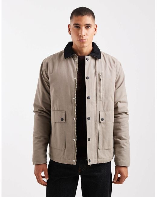 Threadbare Natural Canvas Jacket With Front Pockets And Contrast Collar for men