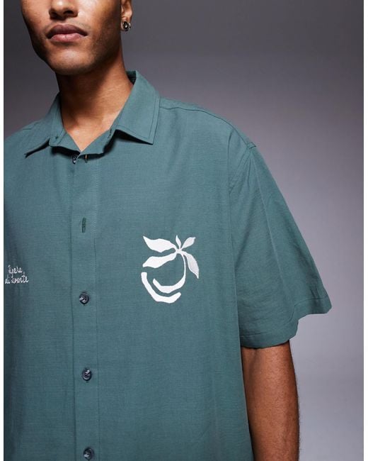 ASOS Blue Co-ord Oversized Shirt With Chest Embroidery for men
