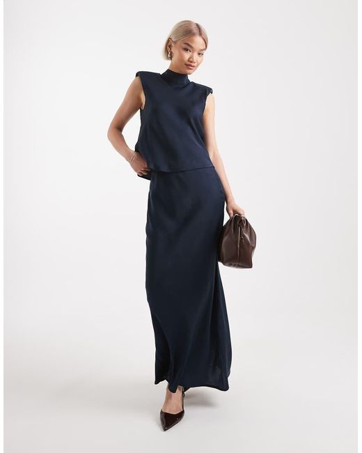 ASOS Blue Satin Tie Neck Detail Co-ord Top