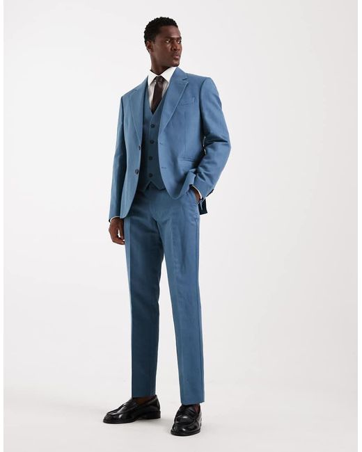 ASOS Blue Slim Linen-rich Suit Jacket for men