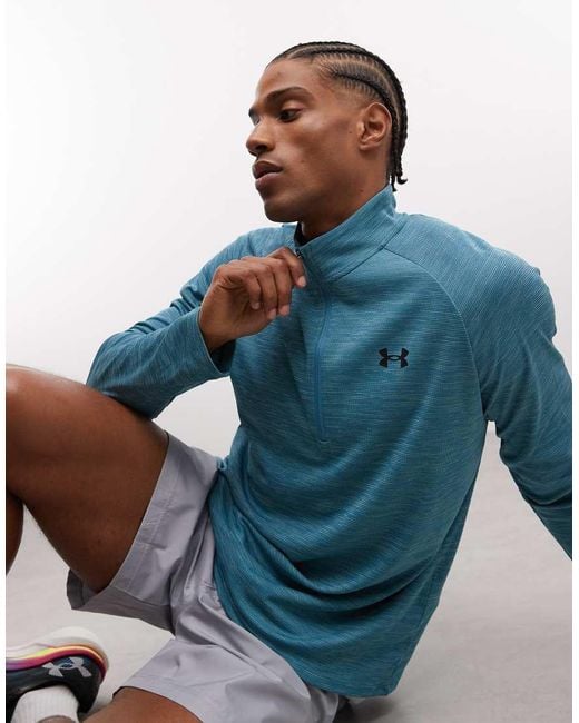 Under Armour Blue Tech Textured Half-zip T-shirt for men