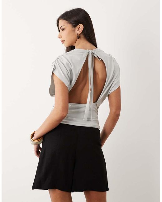 ASOS White Gathered Sleeve Cinched Waist Top