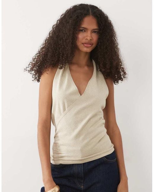 Mango Metallic Teen Knit Wrap Halterneck Top