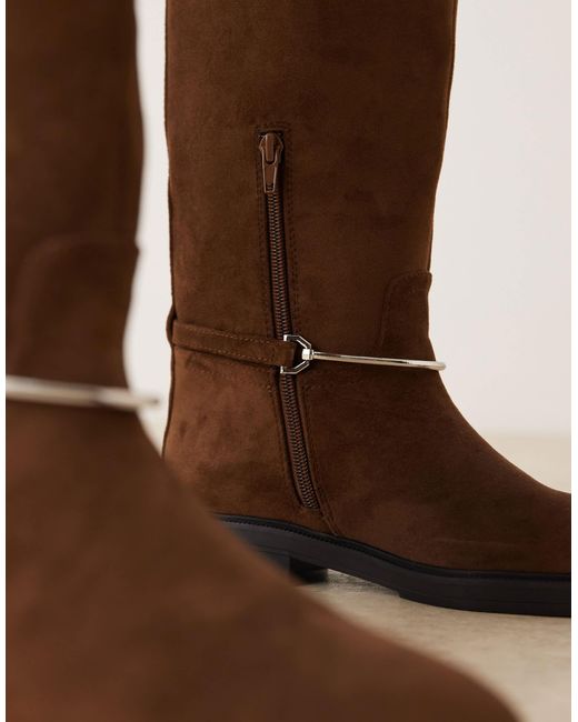 ASOS Black – cole – flache, kniehohe reitstiefel aus wildlederimitat