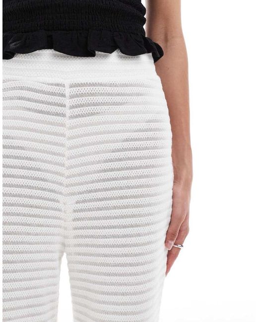 Pieces White Mix And Match Self Stripe Knitted Wide Leg Trouser
