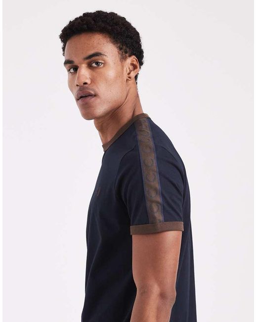 Fred Perry Blue Contrast Tape Ringer T-Shirt for men