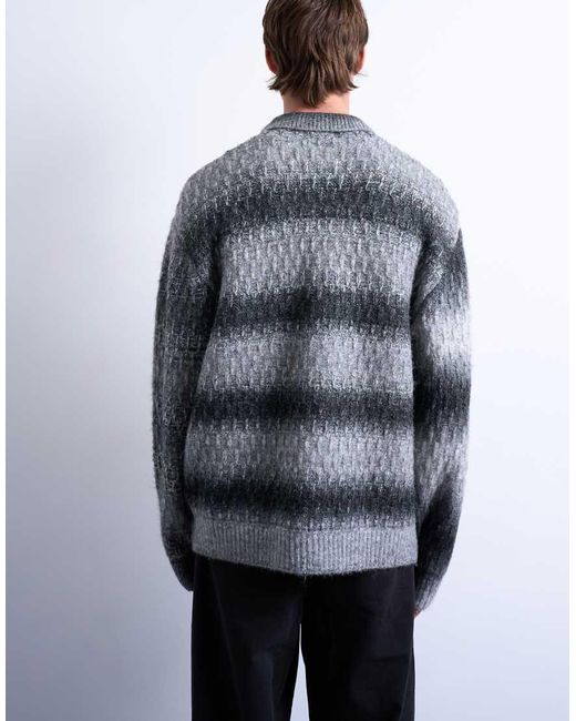 Topman Gray Knitted Blend Zip Through Cardigan for men