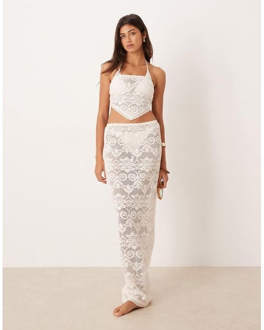 ASOS White Minette Beach Crochet Lace Top Co-Ord