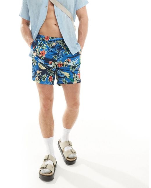 Superdry Blue Hawaiian Print 17-inch Swim Shorts for men