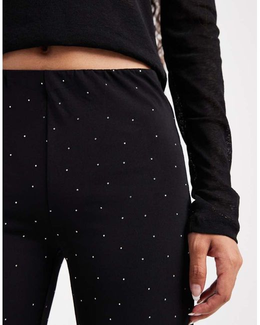 Only Petite Black Rhinestone Flare Trousers